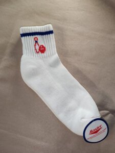 Chaussettes Bowling brodées femme bordure bleu